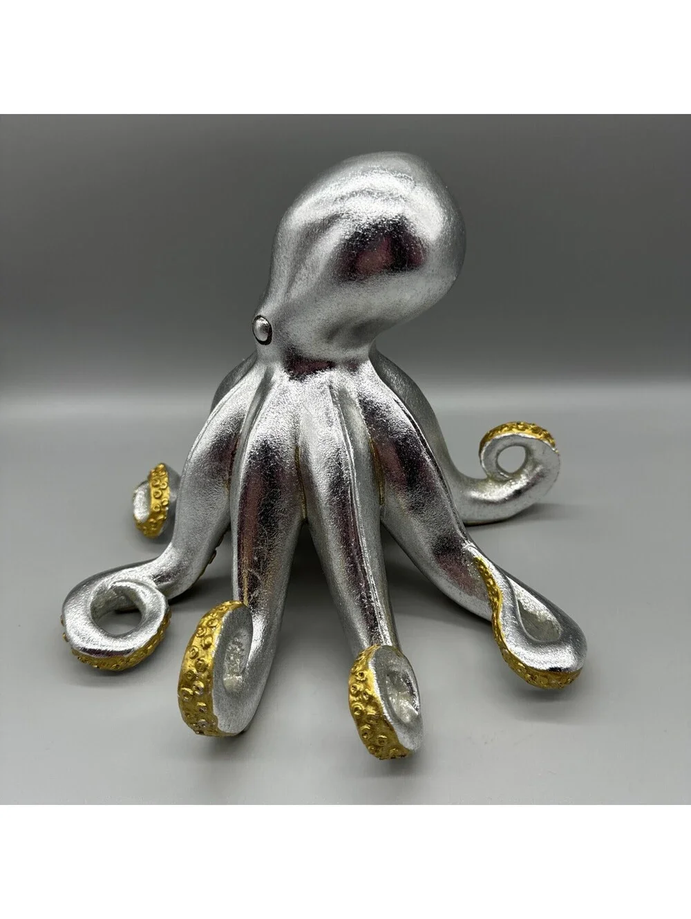Shiny Silver Gold Octopus Statue Art Resin Nautical Sea Life Figure 8.5x11x10”
